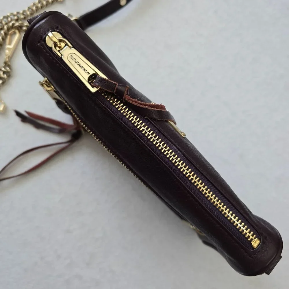 Rebecca Minkoff Maroon Leather Crossbody Bag Gold Chain Strap Zipper FLAW